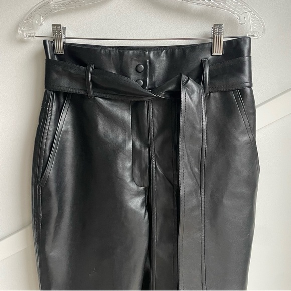 Aritzia Wilfred Black vegan Leather High-Waist Pants Tie-Front  stretchy size 6 - Picture 10 of 15